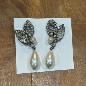 Large Vintage Faux Pearl Sparkly Costume Jewelry Earrings